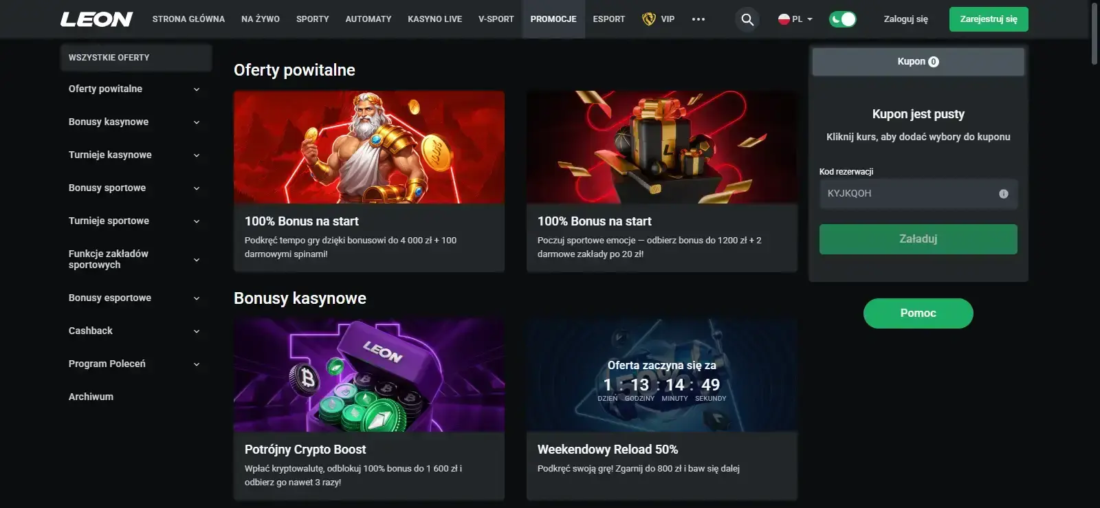 Aktualna promocja powitalna Leon