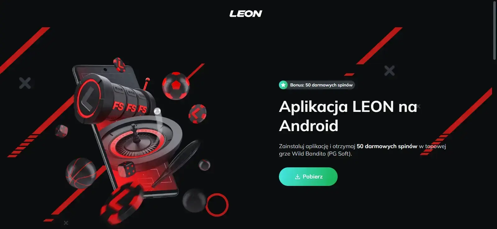 Oficjalny mobilny ekran Leon lub strona z aktualnym linkiem do aplikacji